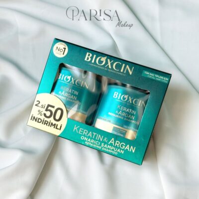 پک دو عددی شامپو ترمیم کننده مو بیوکسین BIOXCIN مدل Keratin & Argan(300 میل)